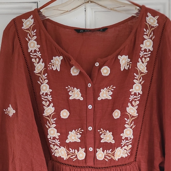 Zara Terracotta Embroidered Blouse - Picture 3 of 3